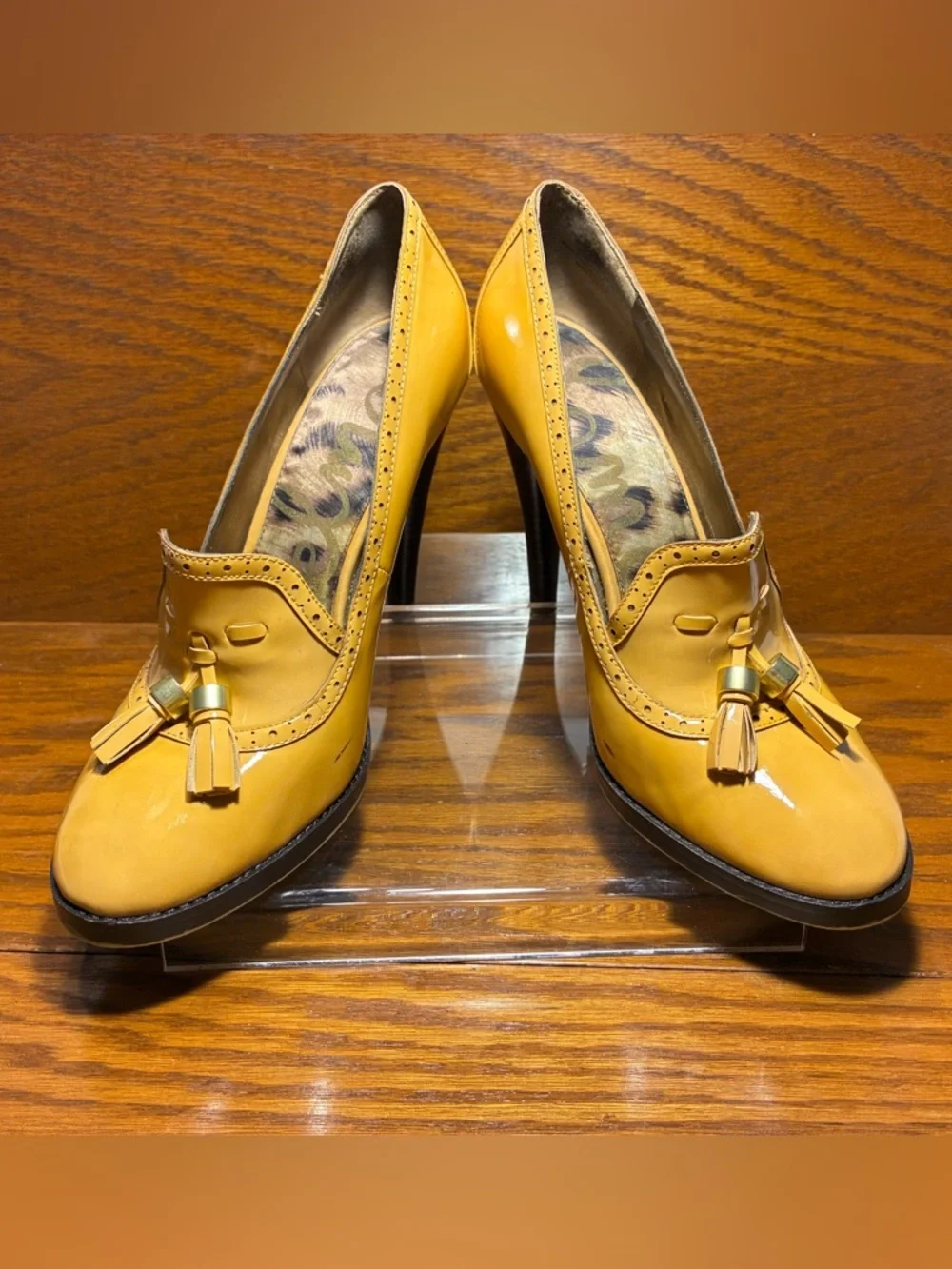 Sam Edelman Platform Stiletto Heel Loafers Tan Patent Leather Size 9